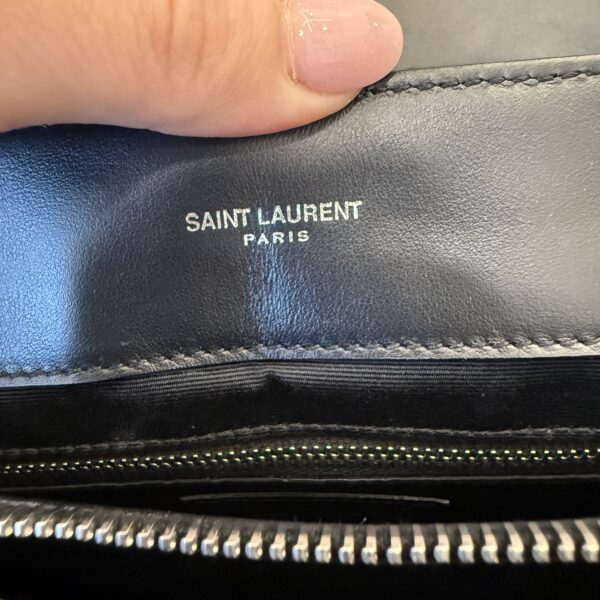 Saint Laurent (YSL) Calfskin Y Quilted Monogram Medium Loulou Chain Satchel Black and Silver Hardware