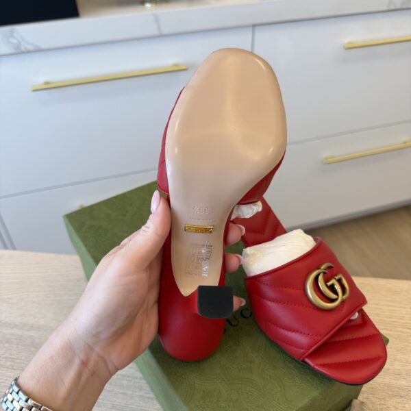 Gucci Nappa Matelasse GG Marmont 75mm Slide Sandals 39.5 Red