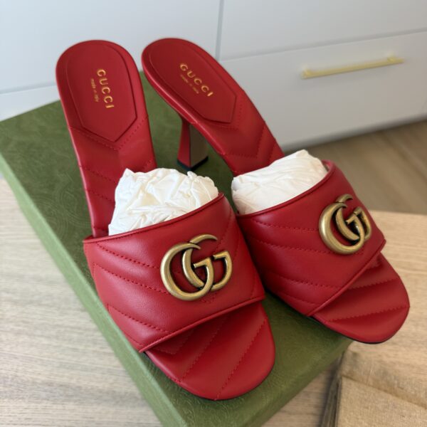 Gucci Nappa Matelasse GG Marmont 75mm Slide Sandals 39.5 Red