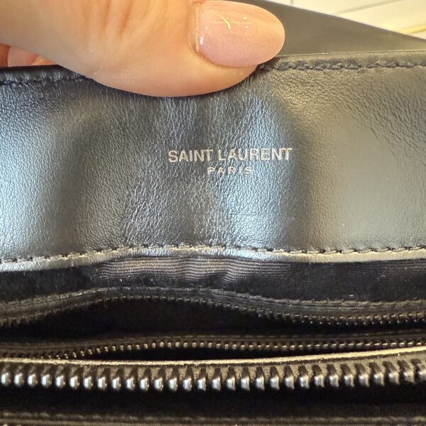 Saint Laurent (YSL) Calfskin Y Quilted Monogram Medium Loulou Chain Satchel Black and Black Hardware