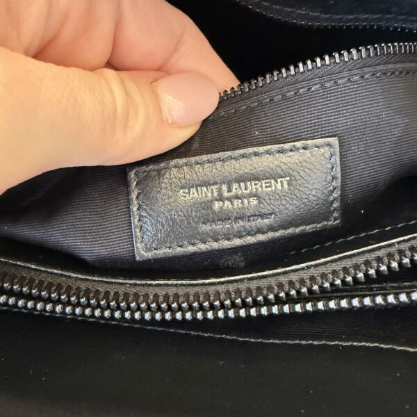 Saint Laurent (YSL) Calfskin Y Quilted Monogram Medium Loulou Chain Satchel Black and Black Hardware