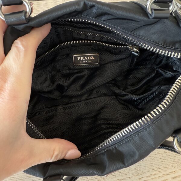 Prada Vitello Trimmed Push-Lock Bauletto Handle Bag Black