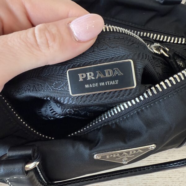 Prada Vitello Trimmed Push-Lock Bauletto Handle Bag Black