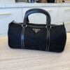 Prada Vitello Trimmed Push-Lock Bauletto Handle Bag Black