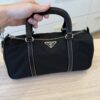 Prada Vitello Trimmed Push-Lock Bauletto Handle Bag Black