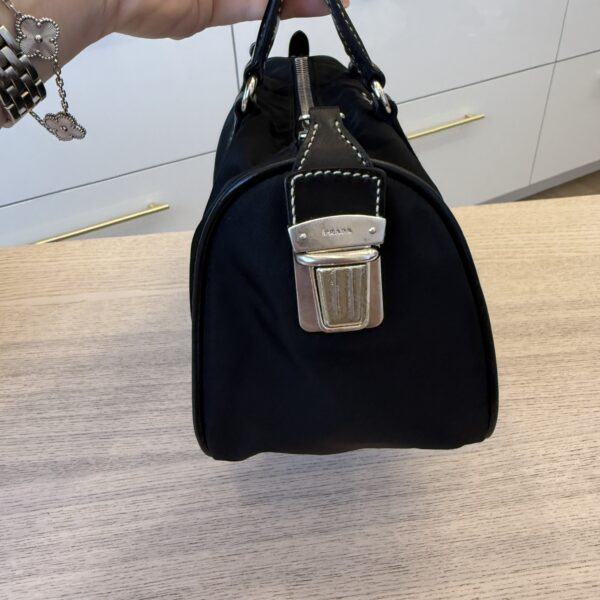 Prada Vitello Trimmed Push-Lock Bauletto Handle Bag Black