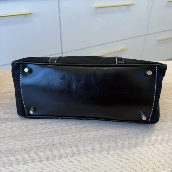 Prada Vitello Trimmed Push-Lock Bauletto Handle Bag Black