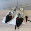 Gucci Malaga Kid Web Bow Mid Heel Mules 38 Black Vintage White