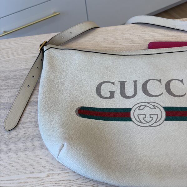 Gucci Grained Calfskin Logo Half Moon Hobo White Large