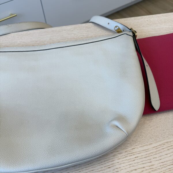 Gucci Grained Calfskin Logo Half Moon Hobo White Large