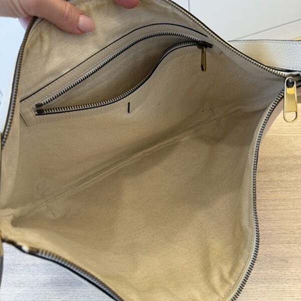 Gucci Grained Calfskin Logo Half Moon Hobo White Large