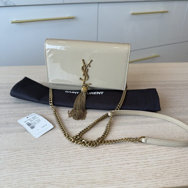 SAINT LAURENT (YSL) Kate Small Tassel YSL Wallet on Chain in Patent Leather