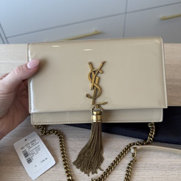 SAINT LAURENT (YSL) Kate Small Tassel YSL Wallet on Chain in Patent Leather