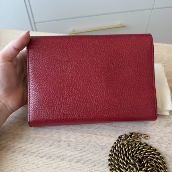 Gucci Calfskin GG Marmont Chain Wallet Vulcanic Red