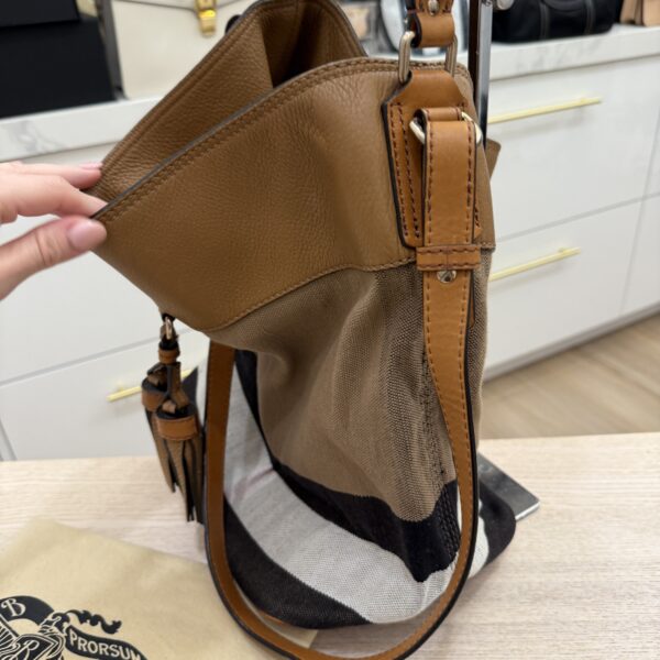 Burberry Canvas Mega Check Medium Ashby Hobo Saddle Brown