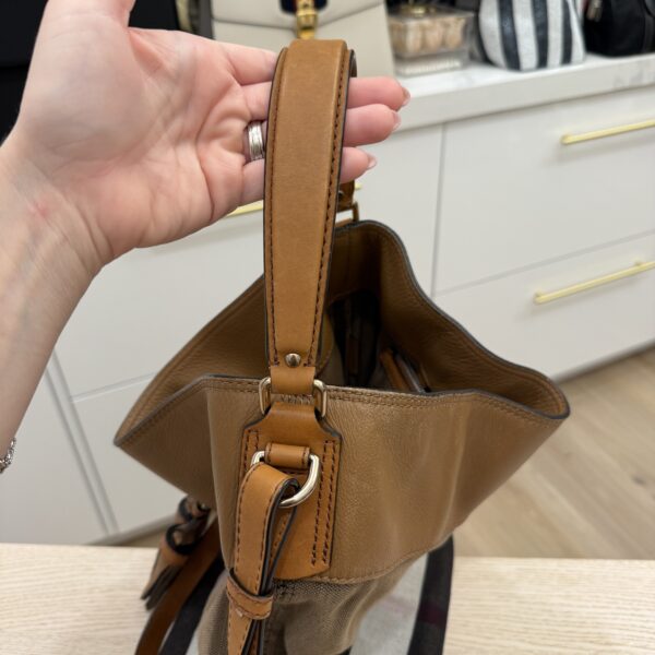 Burberry Canvas Mega Check Medium Ashby Hobo Saddle Brown