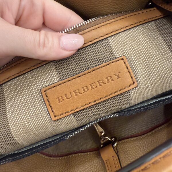 Burberry Canvas Mega Check Medium Ashby Hobo Saddle Brown