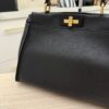 Fendi Vitello Morgan Shiny Nappa Medium Peekaboo Iconic Satchel Black and Gold