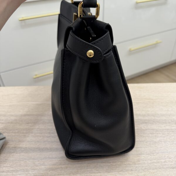 Fendi Vitello Morgan Shiny Nappa Medium Peekaboo Iconic Satchel Black and Gold