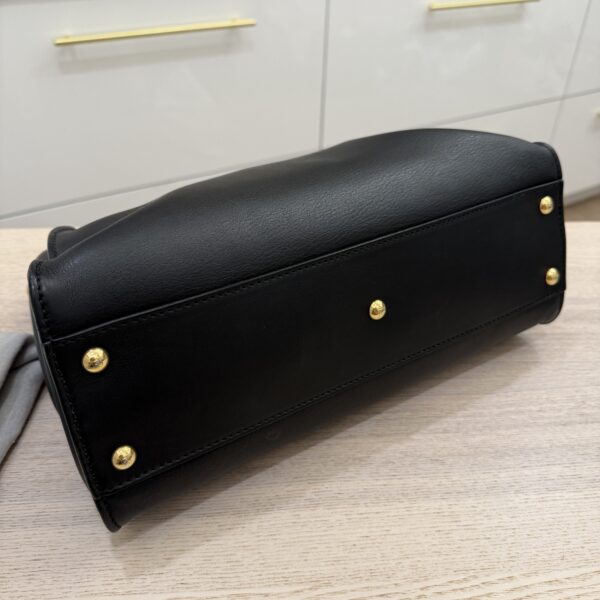 Fendi Vitello Morgan Shiny Nappa Medium Peekaboo Iconic Satchel Black and Gold