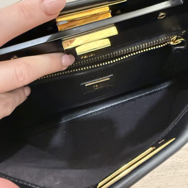 Fendi Vitello Morgan Shiny Nappa Medium Peekaboo Iconic Satchel Black and Gold