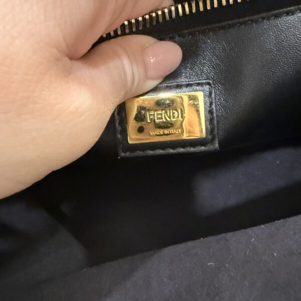 Fendi Vitello Morgan Shiny Nappa Medium Peekaboo Iconic Satchel Black and Gold