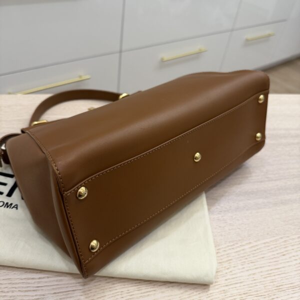 Fendi Vitello Morgan Shiny Nappa Medium Peekaboo Iconic Satchel Cuoio Bluette