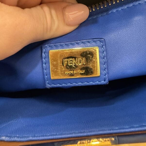 Fendi Vitello Morgan Shiny Nappa Medium Peekaboo Iconic Satchel Cuoio Bluette