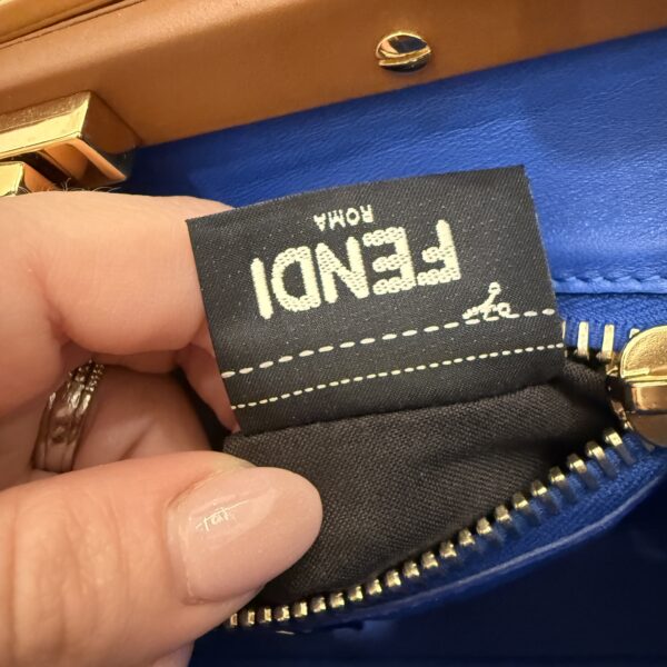 Fendi Vitello Morgan Shiny Nappa Medium Peekaboo Iconic Satchel Cuoio Bluette