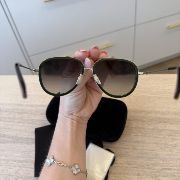 Gucci Aviator Sunglasses Green and Red Gold Frame