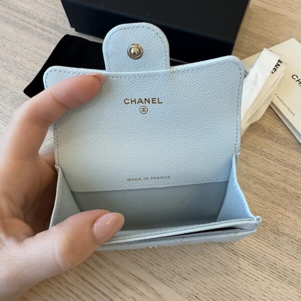 Chanel Caviar Quilted Flap Card Holder Wallet Light Blue GHW