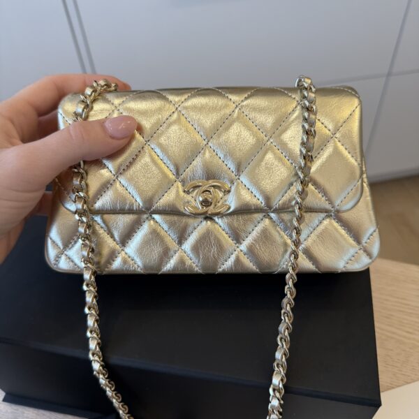 Chanel Mini Gold Calfskin Flap Phone Holder