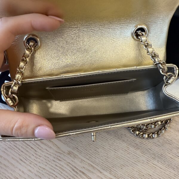 Chanel Mini Gold Calfskin Flap Phone Holder