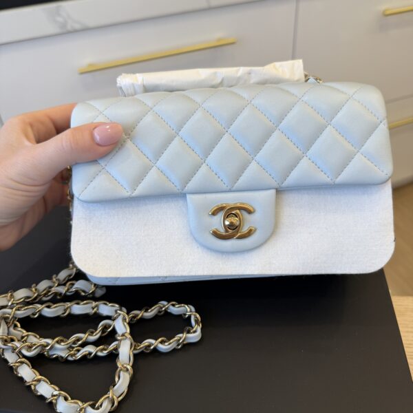 Chanel Lambskin Quilted Mini Rectangular Flap Light Blue GHW