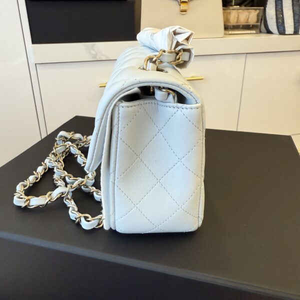 Chanel Lambskin Quilted Mini Rectangular Flap Light Blue GHW