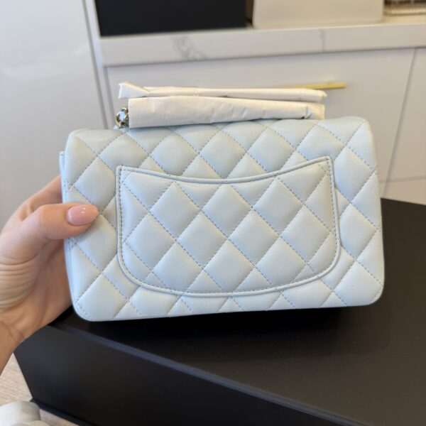 Chanel Lambskin Quilted Mini Rectangular Flap Light Blue GHW
