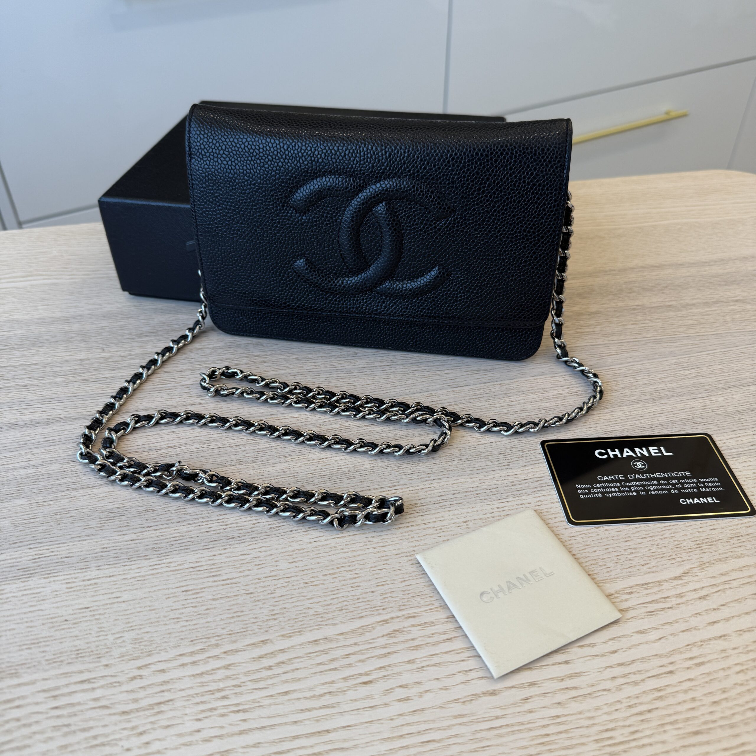 Chanel Caviar Timeless CC Wallet On Chain WOC SHW Black