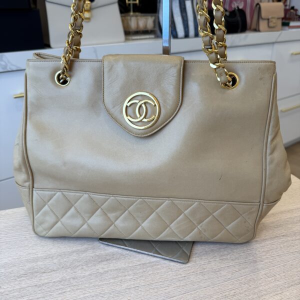 Chanel Matelasse Chain Shoulder Bag LambSkin Beige Gold CC