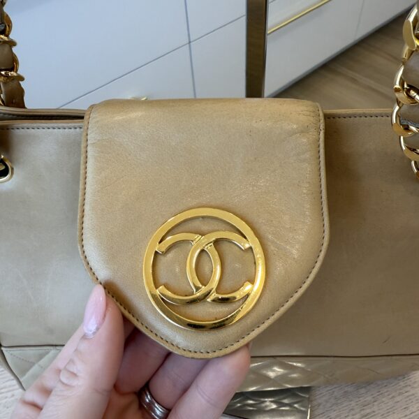 Chanel Matelasse Chain Shoulder Bag LambSkin Beige Gold CC