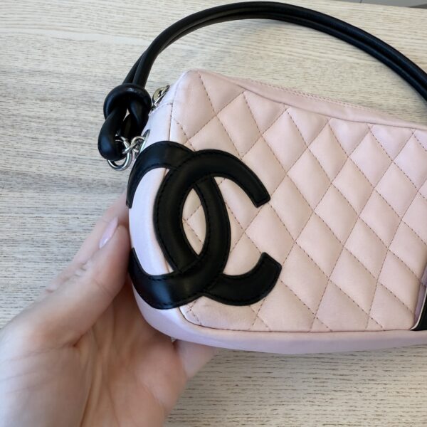 Chanel Calfskin Quilted Cambon Pochette Pink Black