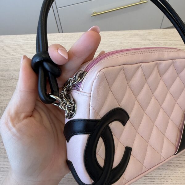 Chanel Calfskin Quilted Cambon Pochette Pink Black