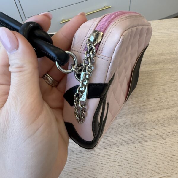 Chanel Calfskin Quilted Cambon Pochette Pink Black