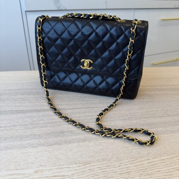 Chanel Matelasse Double Chain Shoulder Bag Lambskin Leather Black