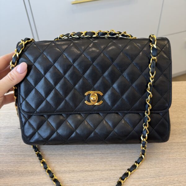 Chanel Matelasse Double Chain Shoulder Bag Lambskin Leather Black
