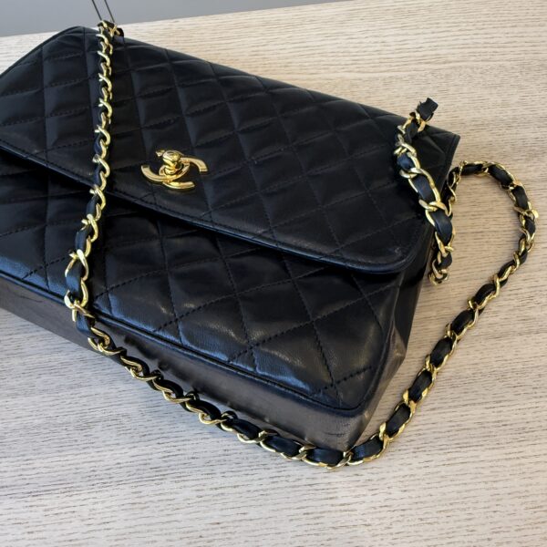 Chanel Matelasse Double Chain Shoulder Bag Lambskin Leather Black