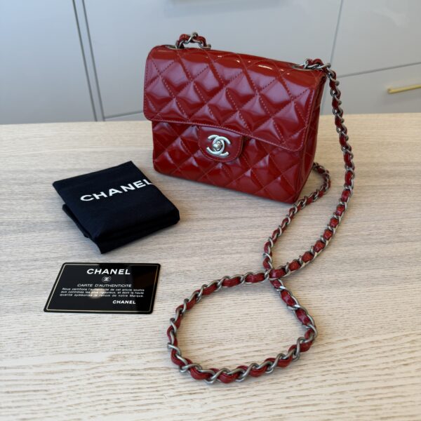 Chanel Red Patent Mini Flap Palladium hardware
