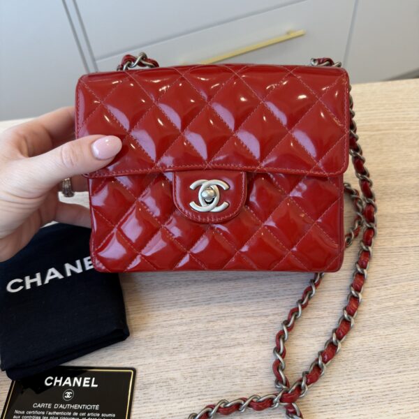Chanel Red Patent Mini Flap Palladium hardware