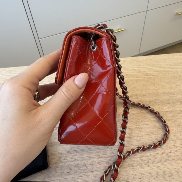 Chanel Red Patent Mini Flap Palladium hardware