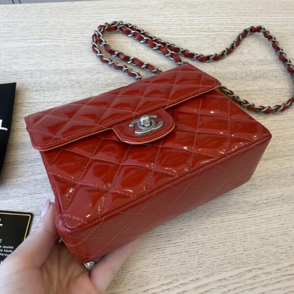 Chanel Red Patent Mini Flap Palladium hardware