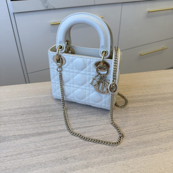 CHRISTIAN DIOR Lambskin Cannage Mini Lady Dior Latte